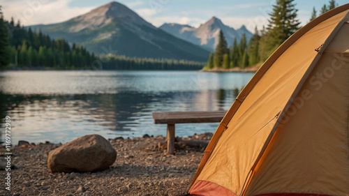 Wallpaper Mural Campsite, camp, forest, lake, landscape, mountain Torontodigital.ca