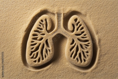 Organic lung-shaped sand art, symbolizing clean air and environmental sustainability, desert ecosystem, nature conservation concept