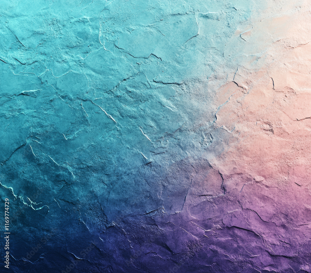 Fototapeta premium Blue and peach gradient fading into lavender and emerald tones. Soft pastel granular textures with metallic shimmer.