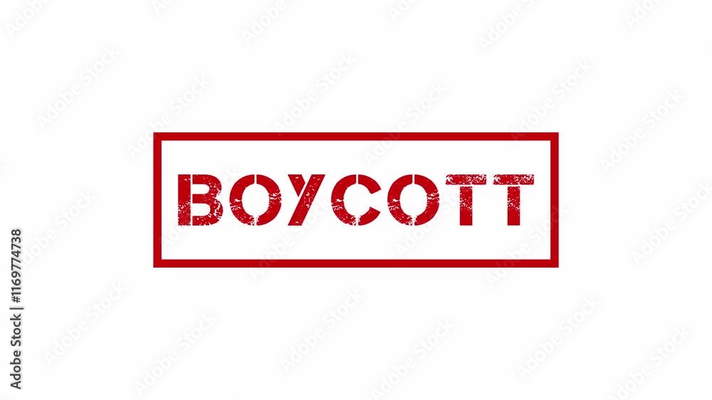 Animated red stamp with boycott text in bold font, rotating and zooming in for sports, protest, and awareness campaigns and graphics, 4K. Animated red stamp with boycott text in bold font, rotating and zooming in for sports, protest, and awareness campaigns and graphics, 4K.
