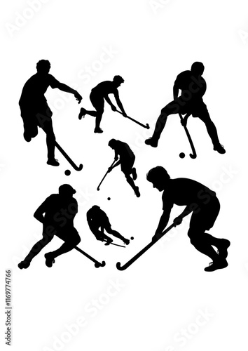 Male field hockey player silhouettes