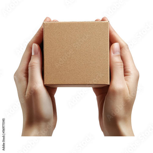 Hands Holding a Brown Box on Transparent Background