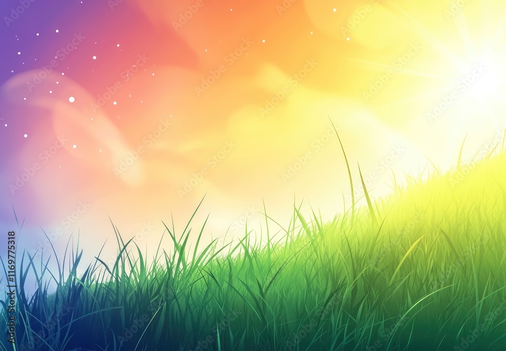 Beautiful summer landscape with green grass on the mountain hill and a beautiful sunset sky over the mountains in the background, with copy space for text. high resolution. Beautiful summer landscape with green grass on the mountain hill and a beautiful sunset sky over the mountains in the background, with copy space for text. high resolution.