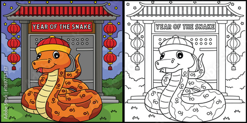 Year of the Snake with Chinese Gate Illustration 