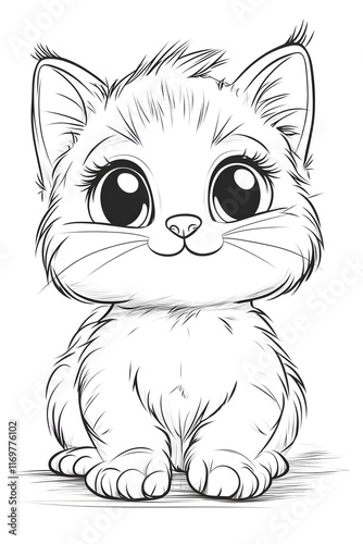 Adorable and Endearing Kitty Character Drawing for Children's Coloring Book Delight drawing and coloring page for printable