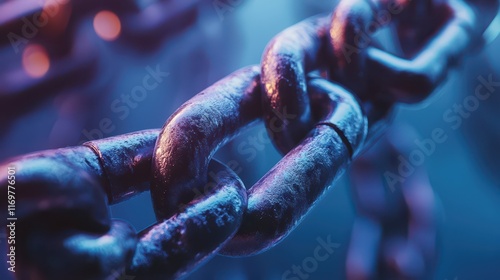 An image depicting a strong iron chain symbolizing cybersecurity, privacy, and digital data protection. photo