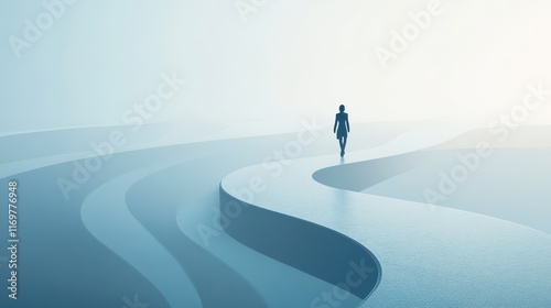 An image depicting selective new career recruitment with a business person walking along a career path, symbolizing the journey of choosing the right direction for success. photo