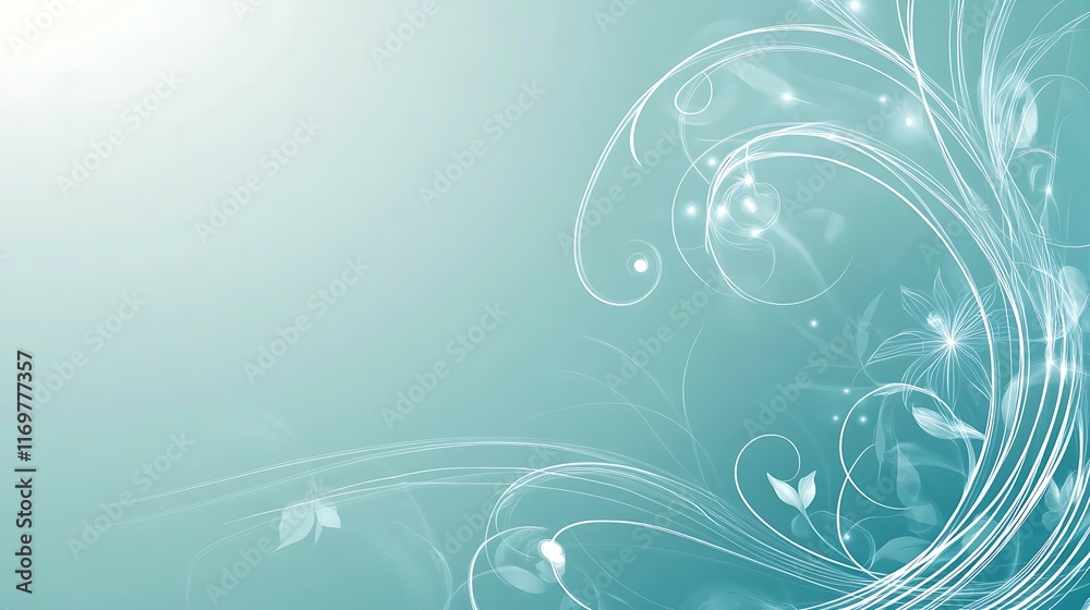 Abstract Teal Background with White Floral Design Abstract Teal Background with White Floral Design