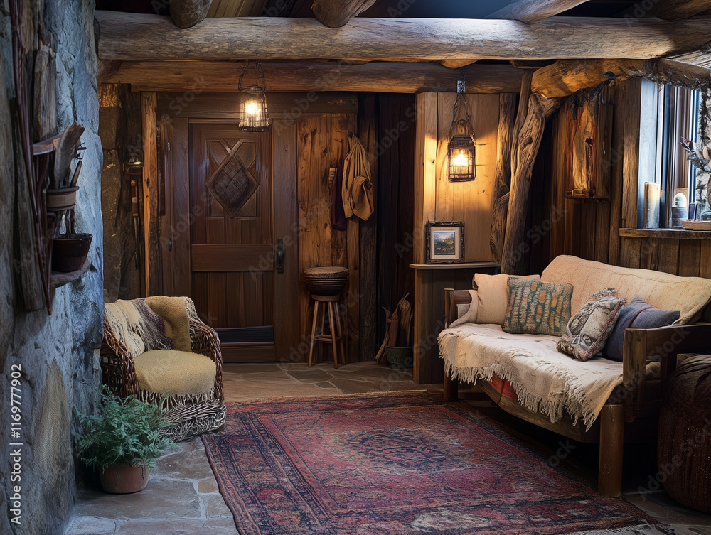 Fototapeta premium Rustic Bed and Breakfast Check-In Area Welcoming Guests