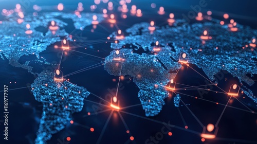 An image illustrating a global network structure with data exchanges and customer connections, highlighting the concept of Customer Relationship Management (CRM) within a social network context. photo