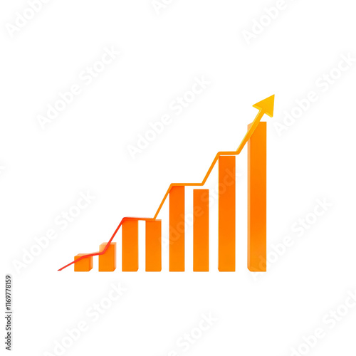 orange bar chart indicating strong upward growth and success trends, high quality png isolated on transparent background