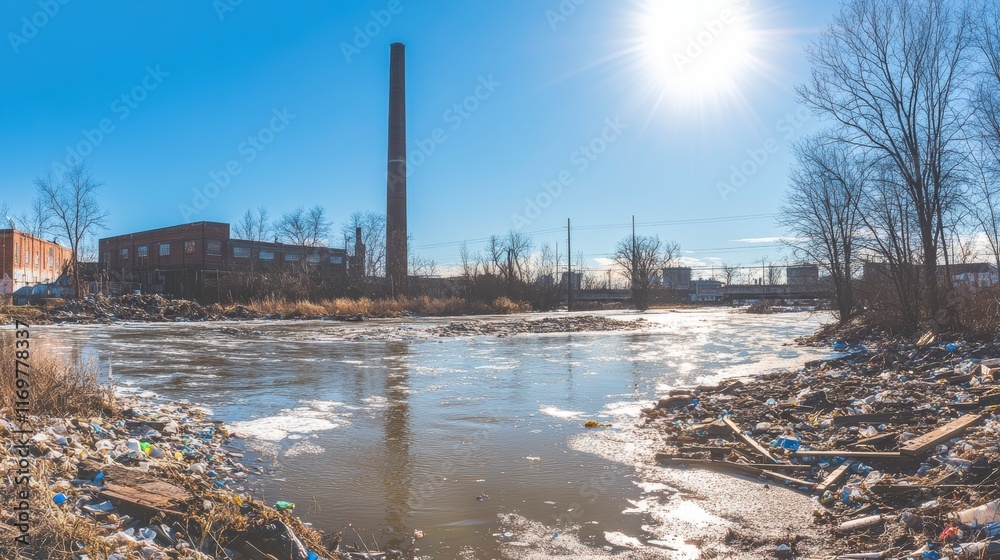 Obraz premium Waste Accumulation Near Old Industrial Plant