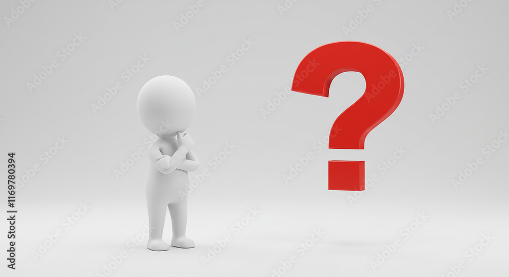 3D Rendering Contemplative Figure Question Mark Problem Solving Decision Making 3D Rendering Contemplative Figure Question Mark Problem Solving Decision Making