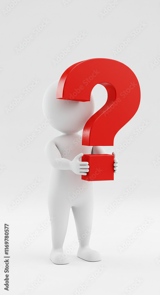 3D White Figure Holding Red Question Mark Inquiry Doubt Question 3D White Figure Holding Red Question Mark Inquiry Doubt Question