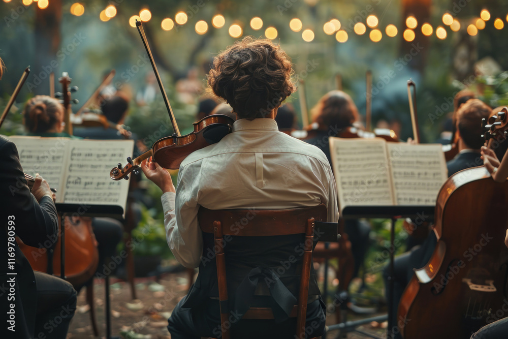 Fototapeta premium orchestra with violins in the garden