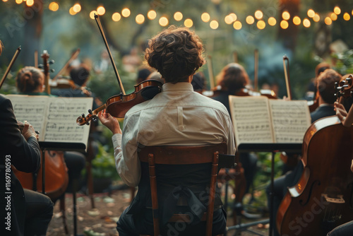 orchestra with violins in the garden