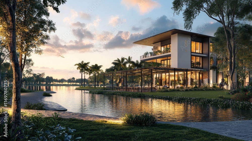 Beautiful view of Thefirst Pl Innovated Modern Beauty Beautiful View Blue Sky with reflection in water at sunset, Island from the lake featuring covered Backbar and Aesthetic designed lawn area below Beautiful view of Thefirst Pl Innovated Modern Beauty Beautiful View Blue Sky with reflection in water at sunset, Island from the lake featuring covered Backbar and Aesthetic designed lawn area below