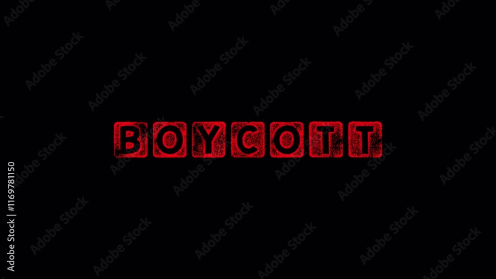 Animated boycott red stamp animation zooming in with dynamic motion for protest, politics, and awareness campaigns and graphics, 4K. Animated boycott red stamp animation zooming in with dynamic motion for protest, politics, and awareness campaigns and graphics, 4K.