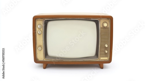 An old vintage retro TV set with a blank screen, isolated on a white background. photo