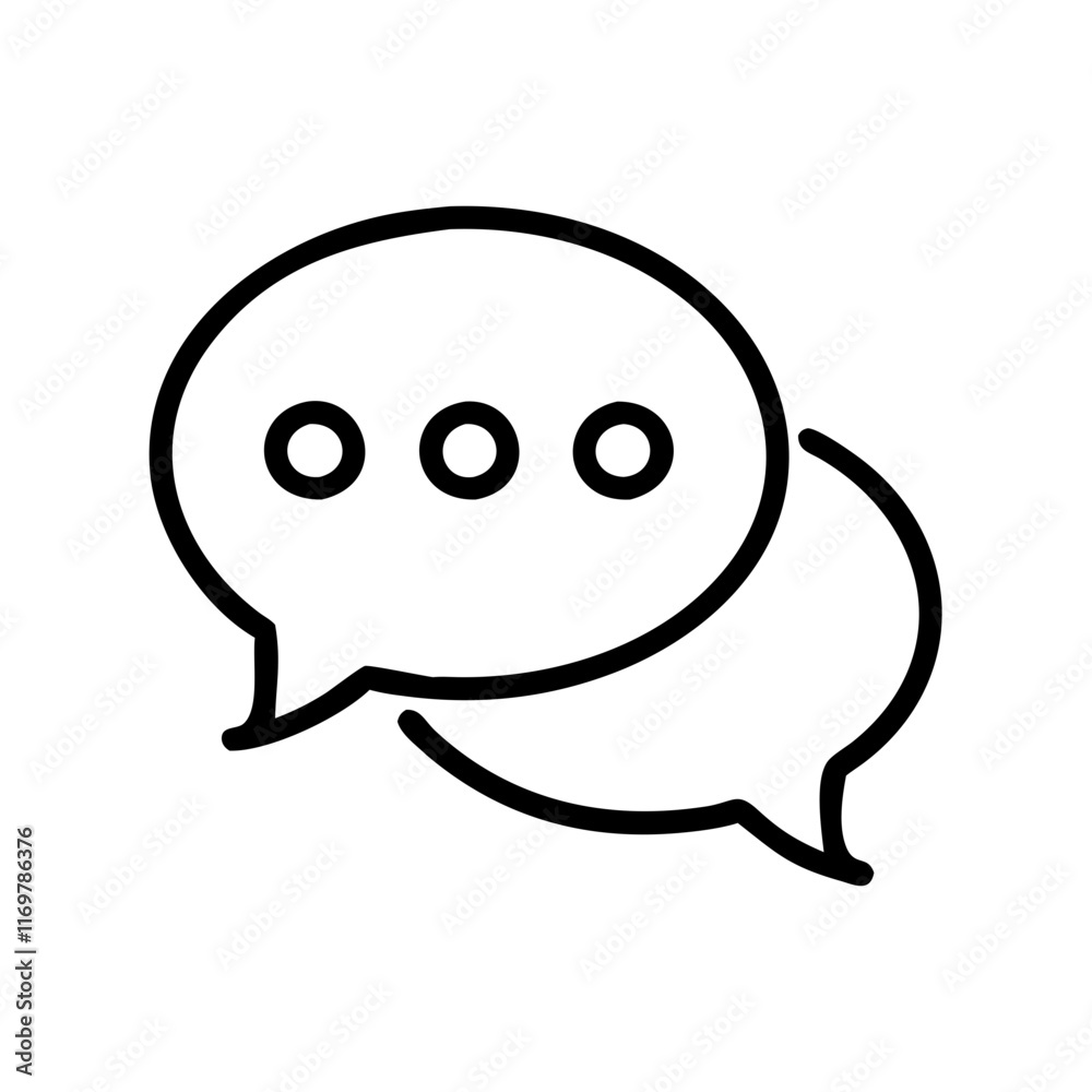 Speech bubble icon with dots in black and white line art Speech bubble icon with dots in black and white line art