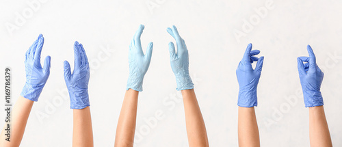 Hands in protective gloves ...