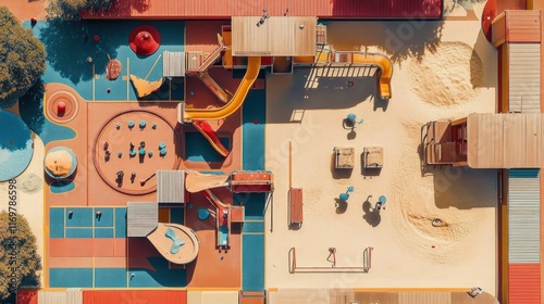 Wallpaper Mural Aerial view of a colorful playground with children playing on slides, swings, and climbing structures. Torontodigital.ca