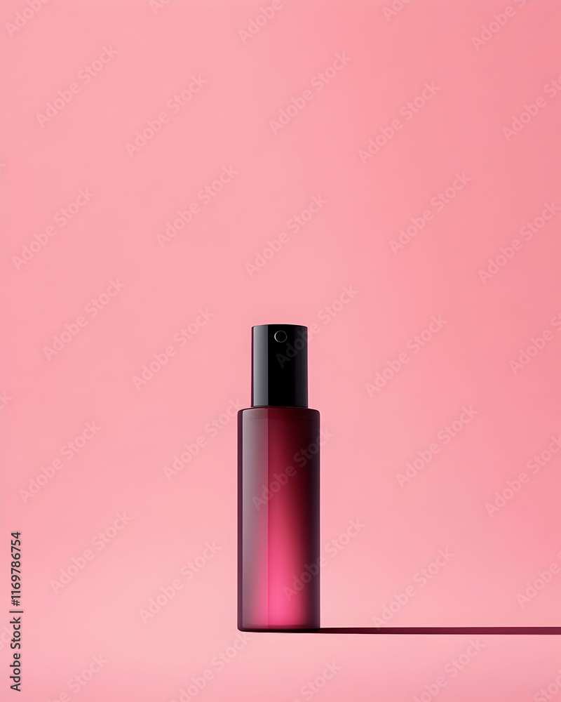 A sleek perfume bottle against a soft pink background, emphasizing elegance and beauty. Work from home product