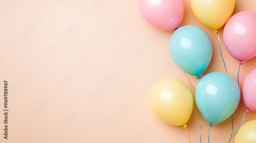 Pastel Balloons Float Against a Peach Background Pastel Balloons Float Against a Peach Background