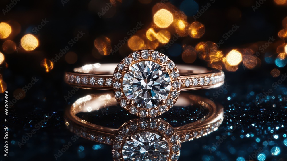 Fototapeta premium Elegant wedding rings glimmering against a sparkling background.