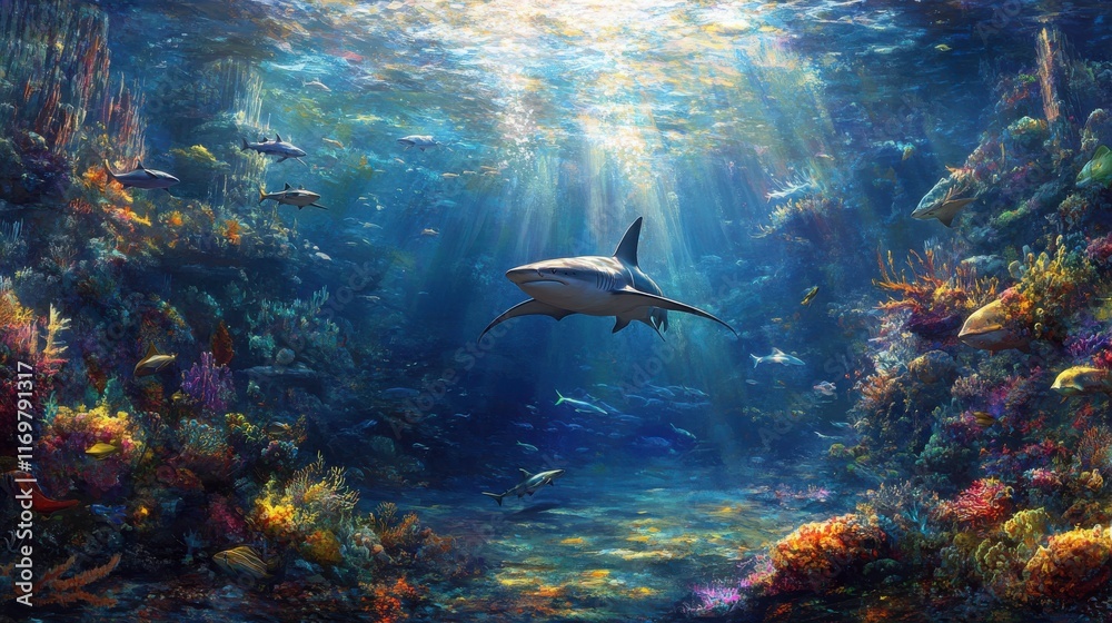 Fototapeta premium Graceful Rays Swimming in the Open Ocean Scene