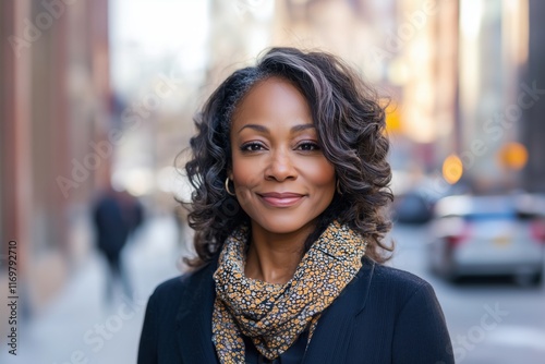 Beautiful young black stylish woman looking at the camera	
