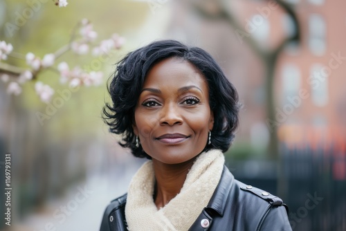 Beautiful mature black stylish woman looking at the camera	
