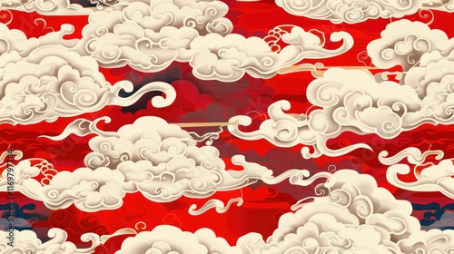 Cloud background, seamless Chinese oriental pattern vector photo