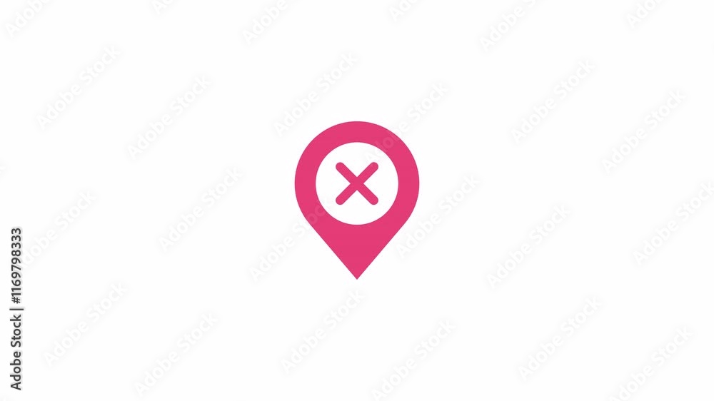 A pink map pin icon with a red cross inside indicating removal or cancellation of a location.