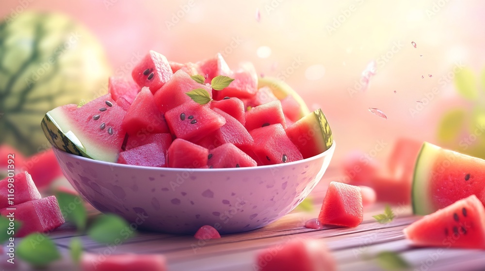 Refreshing Watermelon Summer Delight: Juicy Cubes in a Bowl