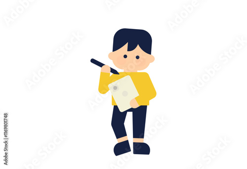 デジタルペンとタブレットを持つキャラクターのシンプルイラスト ( ベクター人物素材 デフォルメ シンプル )	