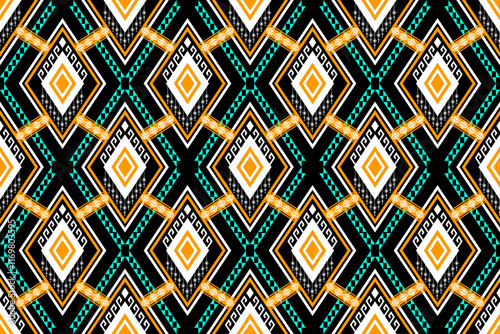 Geometric ethnic oriental seamless pattern traditional Design for background,carpet,wallpaper.clothing,wrapping,Batik fabric,Vector illustration.embroidery style - Sadu, sadou, sadow or sado