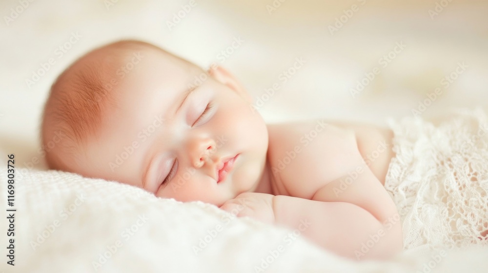 A peaceful newborn baby lies asleep on a soft blanket in a serene room, exuding tranquility and innocence during the afternoon light A peaceful newborn baby lies asleep on a soft blanket in a serene room, exuding tranquility and innocence during the afternoon light