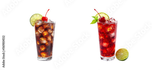 Refreshing Drinks with Lime and Cherry Garnish