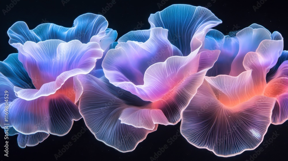 Vibrant Glowing Flowers in Dark Ocean Setting