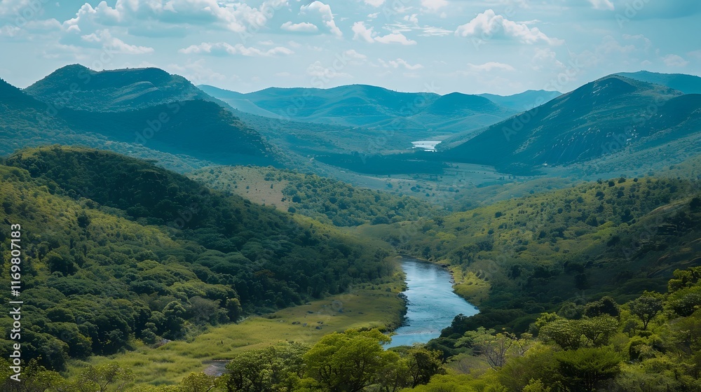 Fototapeta premium Stunning mountain landscape with a river in the background Green environment
