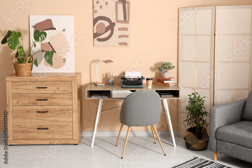 Stylish workspace with vint...