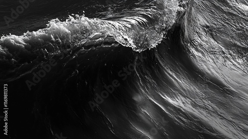 Dramatic black and white close-up of an ocean wave, showcasing texture and movement.