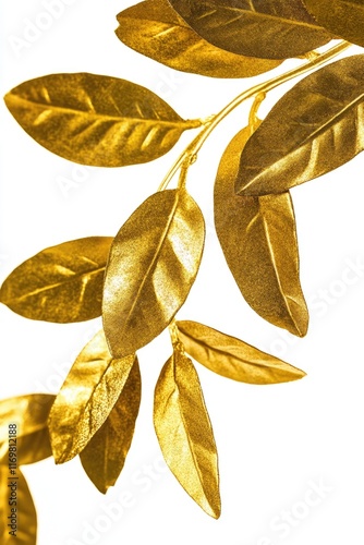 Wallpaper Mural Gold leafy branch with a gold leaf on it. The leaf is shiny and looks like it's made of gold Torontodigital.ca