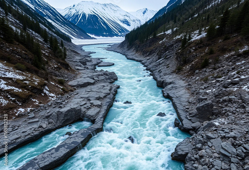 a river with a river running through it and a river with rocks in it