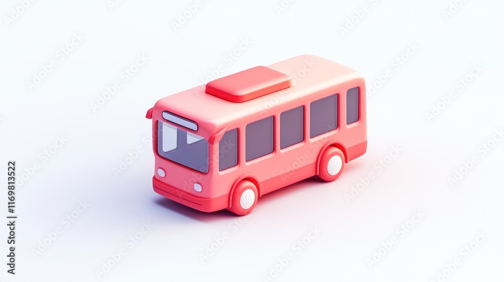 Isometric rendering of a pink cartoon bus on white background. Isometric rendering of a pink cartoon bus on white background.