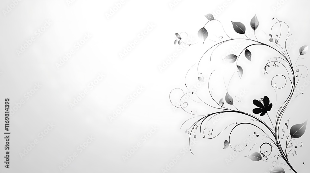 Elegant Monochrome Floral Design On White Background Elegant Monochrome Floral Design On White Background