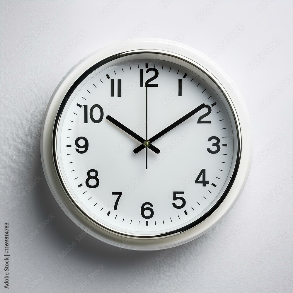A sleek white desk clock with black numbers and minimalist design, isolated on white. A sleek white desk clock with black numbers and minimalist design, isolated on white.