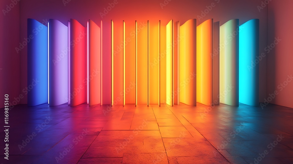 Vibrant Spectrum: Illuminated Panels in a Modern Art Installation Vibrant Spectrum: Illuminated Panels in a Modern Art Installation