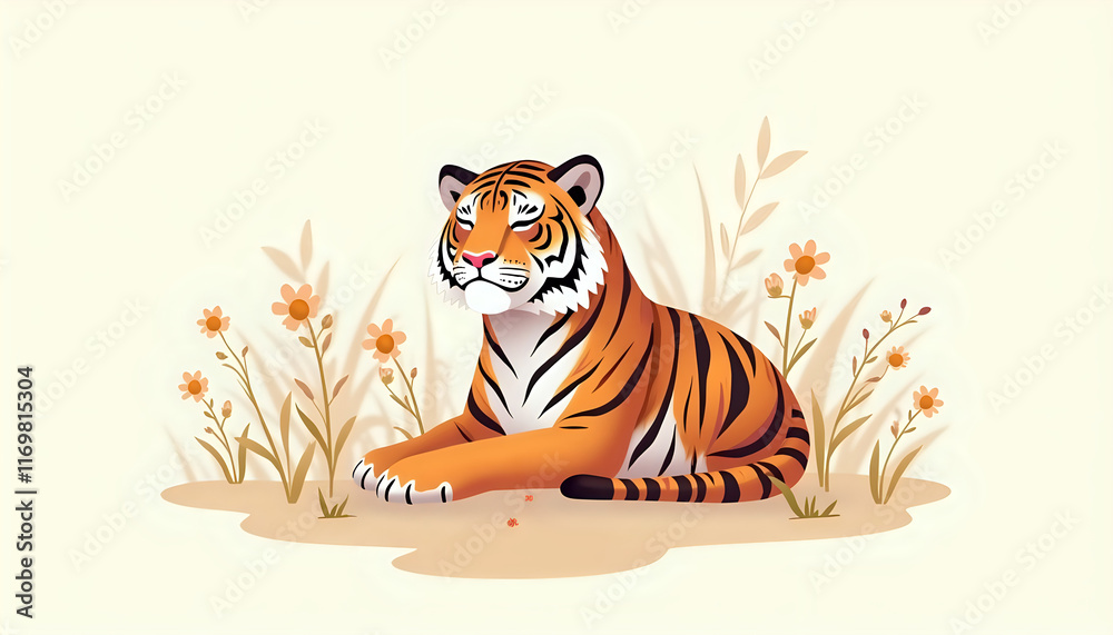 Obraz premium art of a tiger sitting in the grass